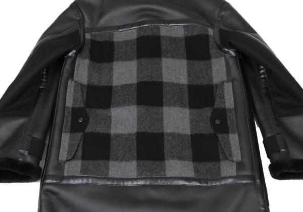 JUNYA WATANABE×FILSON Back Check Panel Detail Faux Leather Hooded Coat K-174997_015