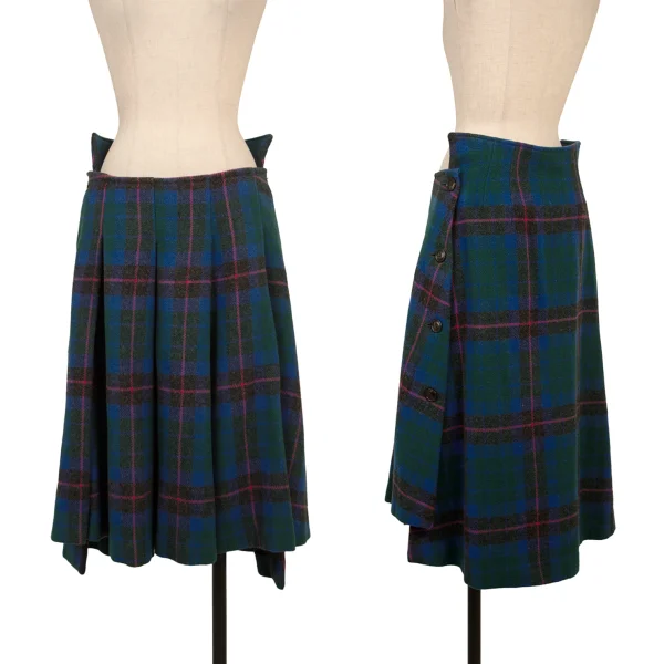 sunao kuwahara I.S. Wool Check Side Button Skirt Green M K-175000_001