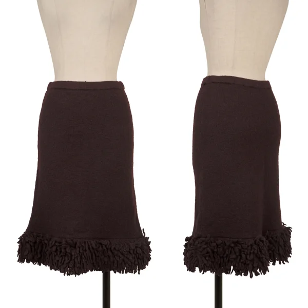 TSUMORI CHISATO Wool Hem Fringe Knit Skirt Brown M K-175004_001