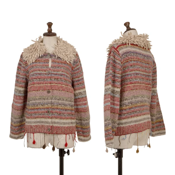 TSUMORI CHISATO Fringe Detail Colorful Striped Knit Cardigan Multi-Color S-M K-175007_001