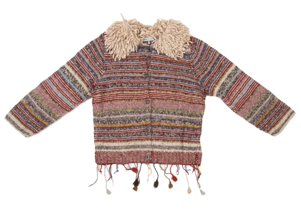 TSUMORI CHISATO Fringe Detail Colorful Striped Knit Cardigan K-175007_002