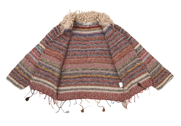TSUMORI CHISATO Fringe Detail Colorful Striped Knit Cardigan K-175007_013