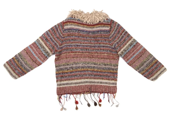 TSUMORI CHISATO Fringe Detail Colorful Striped Knit Cardigan K-175007_014