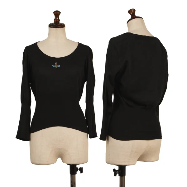 Vivienne Westwood Vintage "Red Tag" Wool Orb Embroidery Wide Neck Knit Top Black XS-S K-175016_001