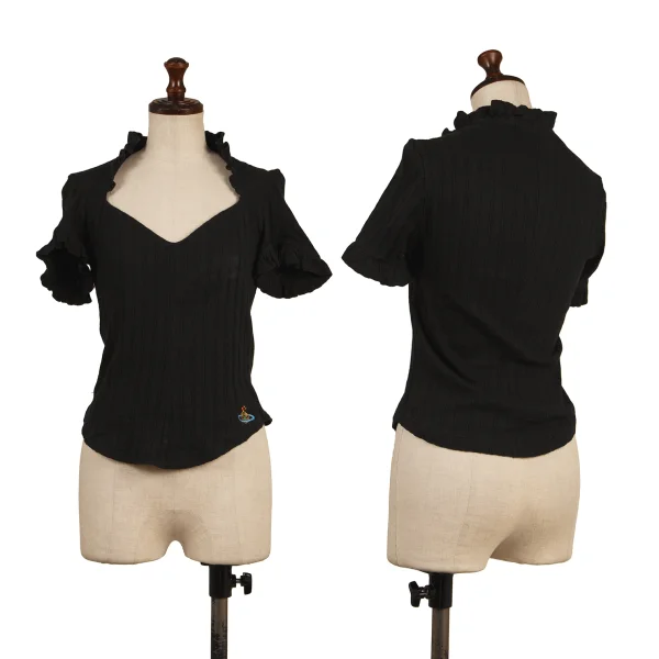 Vivienne Westwood Vintage "Red Tag" Orb Embroidery Ruffled Panel Detail Top Black L K-175017_001