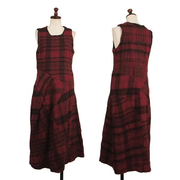 tricot COMME des GARCONS Brushed Plaid Sleeveless Dress Red,Black S-M K-175023_001