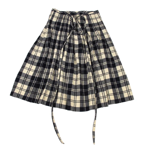 COMME des GARCONS Wool Plaid Pleated Waist-string Skirt K-175027_002