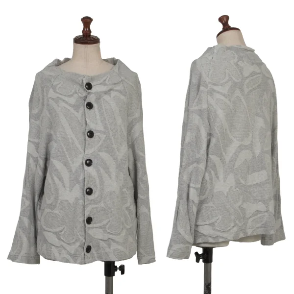 Y's Cotton Geometric Jacquard Cardigan Grey 2 K-175035_001