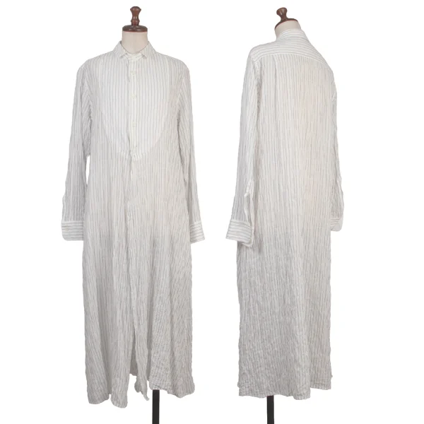 Y's Cotton Cupra Stripe Shirring Shirt Dress White 1 K-175040_001