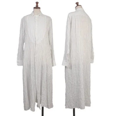 Y's Cotton Cupra Stripe Shirring Shirt Dress