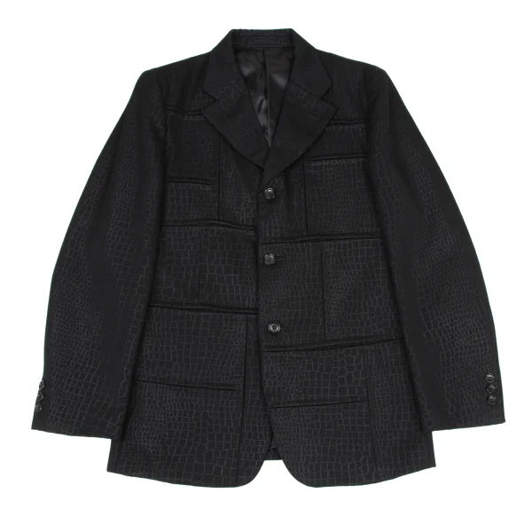 COMME des GARCONS HOMME PLUS Poly Wool Crocodile Print Jacket Black S K-175057_001