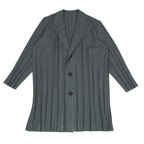 ISSEY MIYAKE MEN Pleated Switching Long Jacket Grey 1 K-175058_001