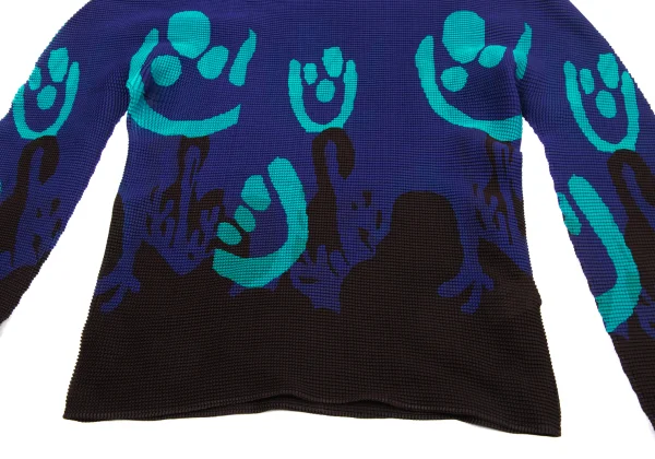 ISSEY MIYAKE me Graphic Print Wide High-neck Stretch Pleated Top K-175065_009