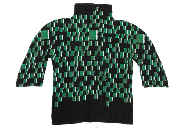 ISSEY MIYAKE me Square Print High-neck Half-sleeve Stretch Pleated Top K-175068_002
