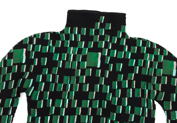 ISSEY MIYAKE me Square Print High-neck Half-sleeve Stretch Pleated Top K-175068_003