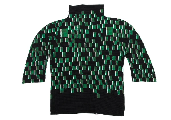 ISSEY MIYAKE me Square Print High-neck Half-sleeve Stretch Pleated Top K-175068_009