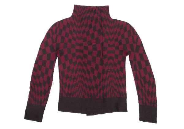 ISSEY MIYAKE me Check Print Stretch Pleated Buttonless Cardigan K-175073_002