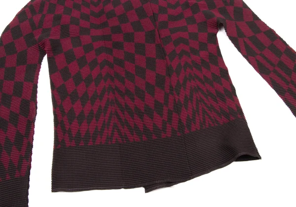 ISSEY MIYAKE me Check Print Stretch Pleated Buttonless Cardigan K-175073_007