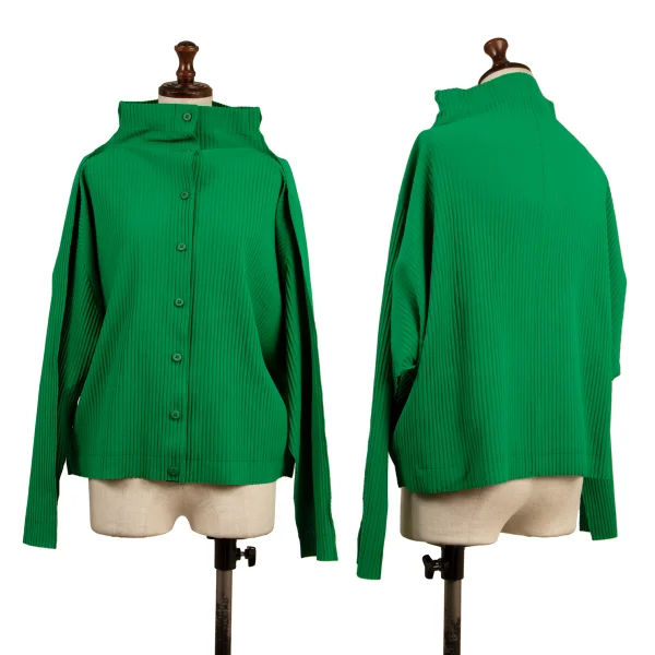 ISSEY MIYAKE me A-POC INSIDE Wide Silhouette Fine-knit High Neck Blouse Green Free K-175075_001