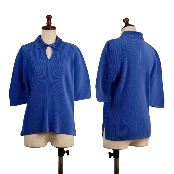 PLEATS PLEASE Mist Pleat Skipper Neck Short Sleeve Polo Shirt Blue 3 K-175078_001