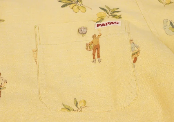 Papas Cotton Linen Olive Print Open Collar Shirt K-175081_004