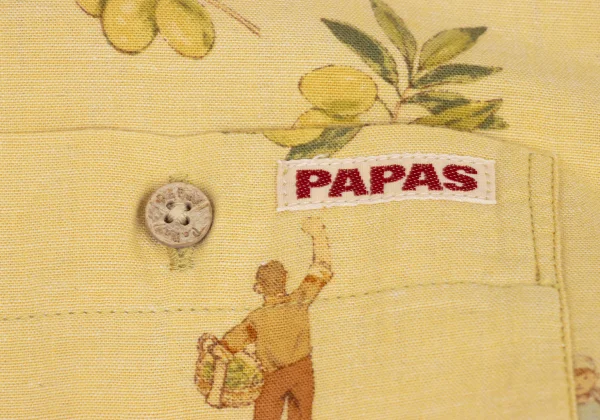 Papas Cotton Linen Olive Print Open Collar Shirt K-175081_005