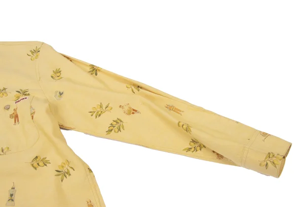 Papas Cotton Linen Olive Print Open Collar Shirt K-175081_006