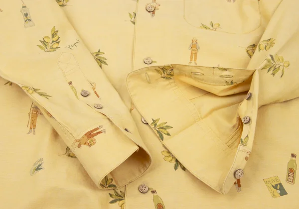 Papas Cotton Linen Olive Print Open Collar Shirt K-175081_007