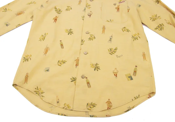 Papas Cotton Linen Olive Print Open Collar Shirt K-175081_008