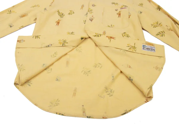 Papas Cotton Linen Olive Print Open Collar Shirt K-175081_009
