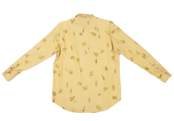 Papas Cotton Linen Olive Print Open Collar Shirt K-175081_010