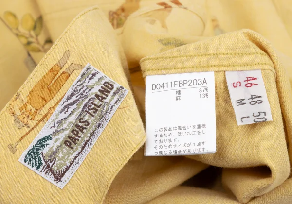 Papas Cotton Linen Olive Print Open Collar Shirt K-175081_014