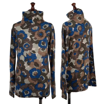 Y's Flower Print High-neck Knit Top