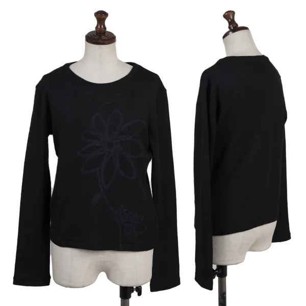 Y's Wool Flower Print Knit Top Black 3 K-175093_001