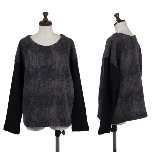 zucca Wool Blend Check Knit Sweater  Navy,Grey M K-175108_001