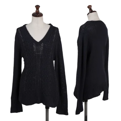 SONIA RYKIEL Cotton Blend Chunky Cable Knit V-neck Sweater