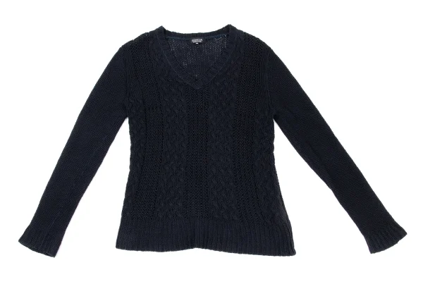 SONIA RYKIEL Cotton Blend Chunky Cable Knit V-neck Sweater K-175109_002