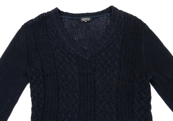 SONIA RYKIEL Cotton Blend Chunky Cable Knit V-neck Sweater K-175109_003