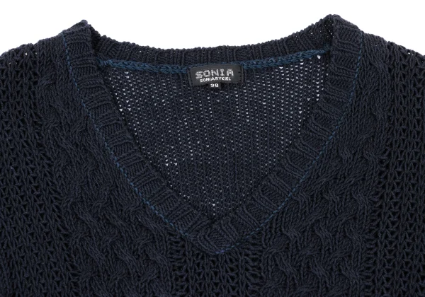 SONIA RYKIEL Cotton Blend Chunky Cable Knit V-neck Sweater K-175109_004