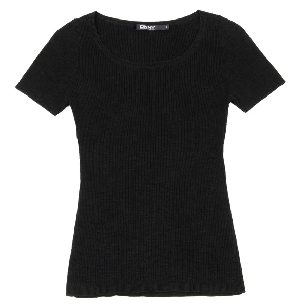 DKNY Cotton Blend Short Sleeve Ribbed Knit Top Black S K-175111_001