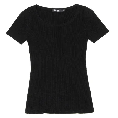 DKNY Cotton Blend Short Sleeve Ribbed Knit Top
