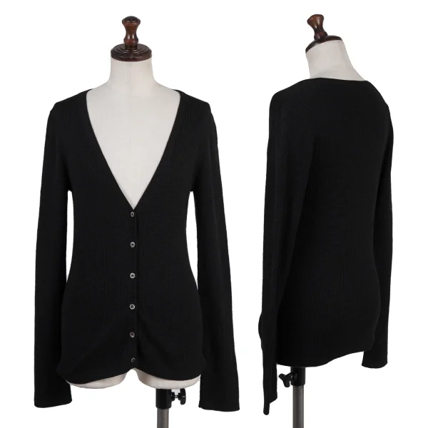 DKNY Cotton Blend V-neck Ribbed Knit Cardigan Black S K-175112_001