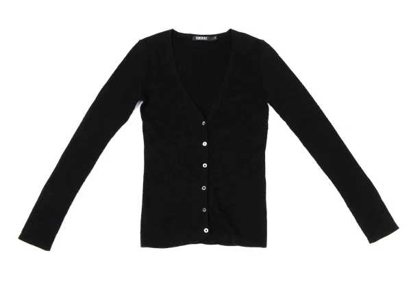 DKNY Cotton Blend V-neck Ribbed Knit Cardigan K-175112_002