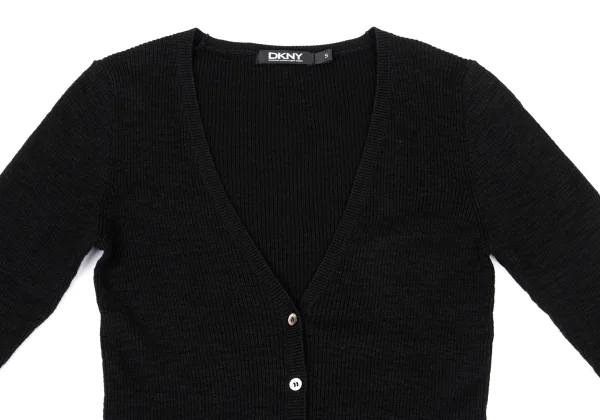 DKNY Cotton Blend V-neck Ribbed Knit Cardigan K-175112_003