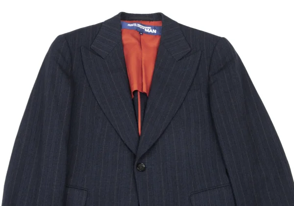 ジュンヤワタナベマン コムデギャルソンJUNYA WATANABE MAN COMME des GARCONS ウール混ストライプ1Bジャケット 紺M K-175137_002