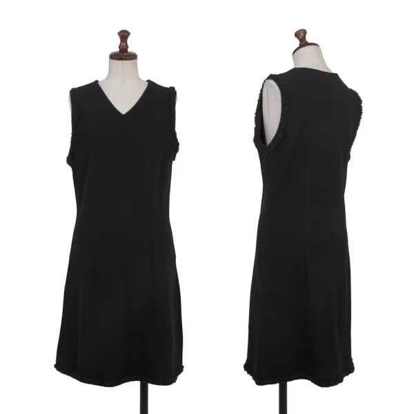 sunao kuwahara I.S. Wool Blend Boa Panels Sleeveless Dress Black M K-175151_001