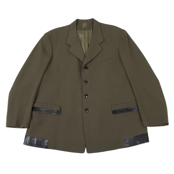 Yohji Yamamoto POUR HOMME Leather Trim Wool Gaba Jacket Khaki M K-175182_001