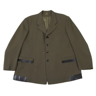 Yohji Yamamoto POUR HOMME Leather Trim Wool Gaba Jacket