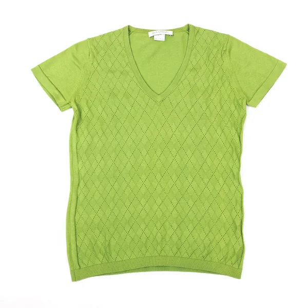 JOHN SMEDLEY Open-Stitch Argyle V-neck Knit Top K-175191_002