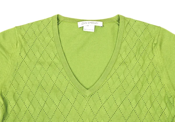 JOHN SMEDLEY Open-Stitch Argyle V-neck Knit Top K-175191_003